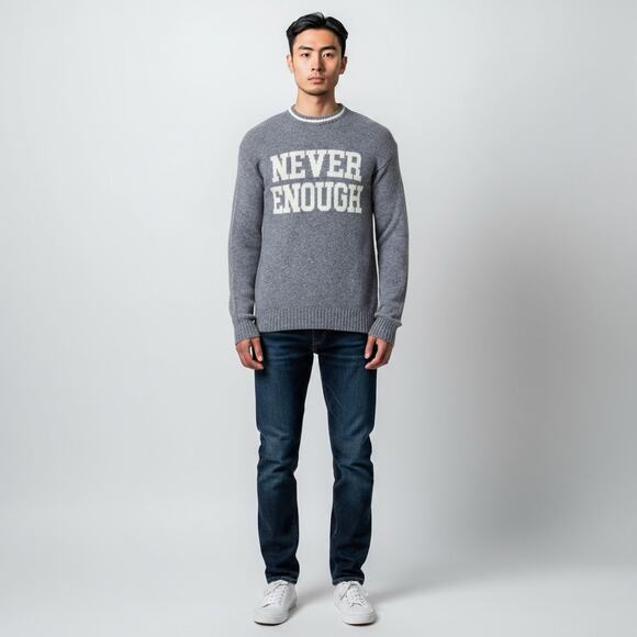 UNITED COLORS OF BENETTON "NEVER ENOUGH" WOOL PULLOVER SWEATER MEN SIZE LARGE - Picture 2 of 9